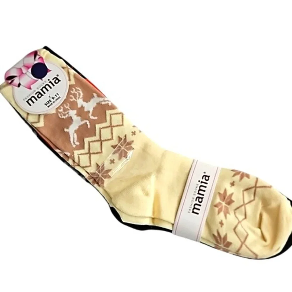 Mamia 3 Pack Christmas Holiday Reindeer Print Socks New Size 9-11 Women's